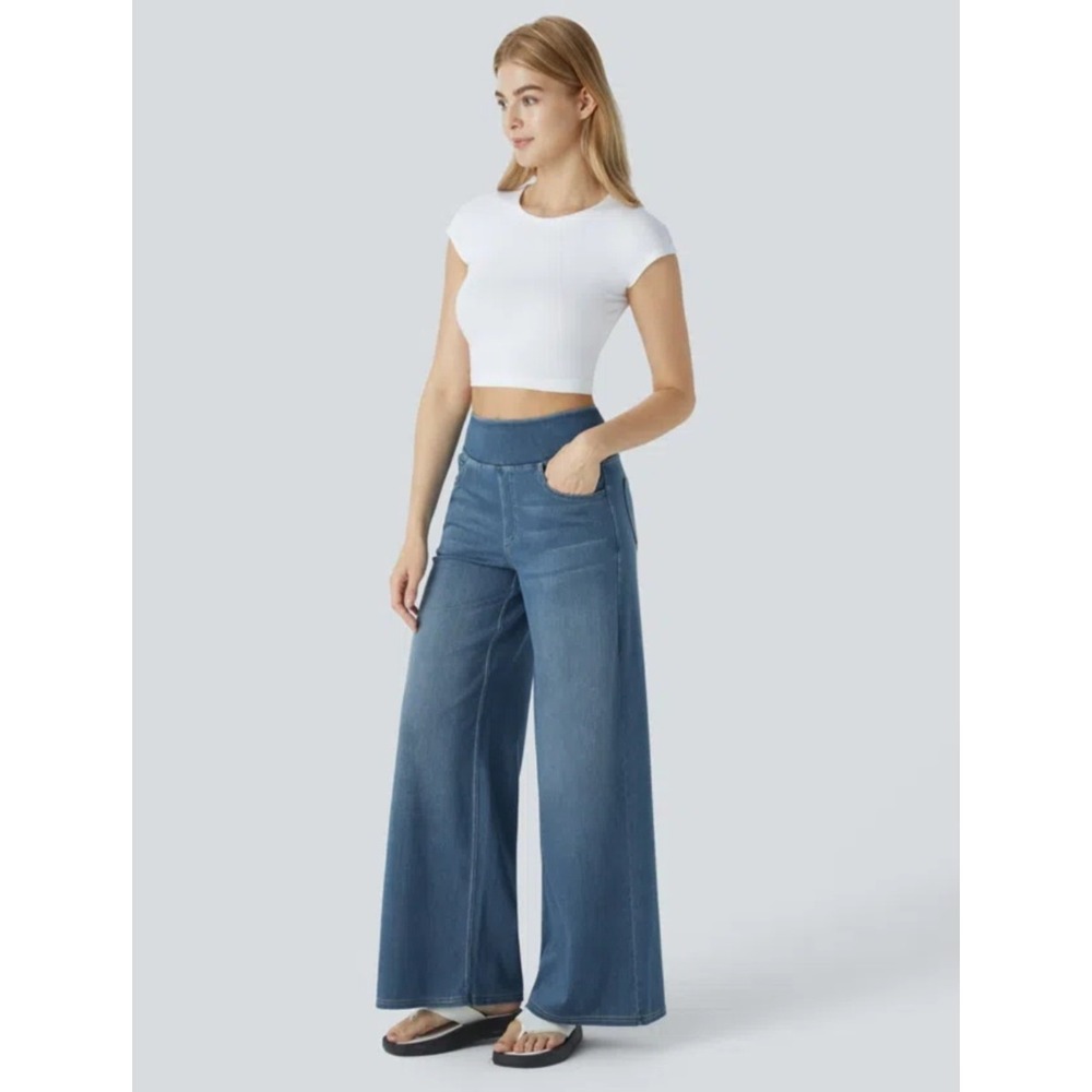 Halara Flex High Waisted Pockets Baggy Wide Leg Washed Casual Jeans XL
